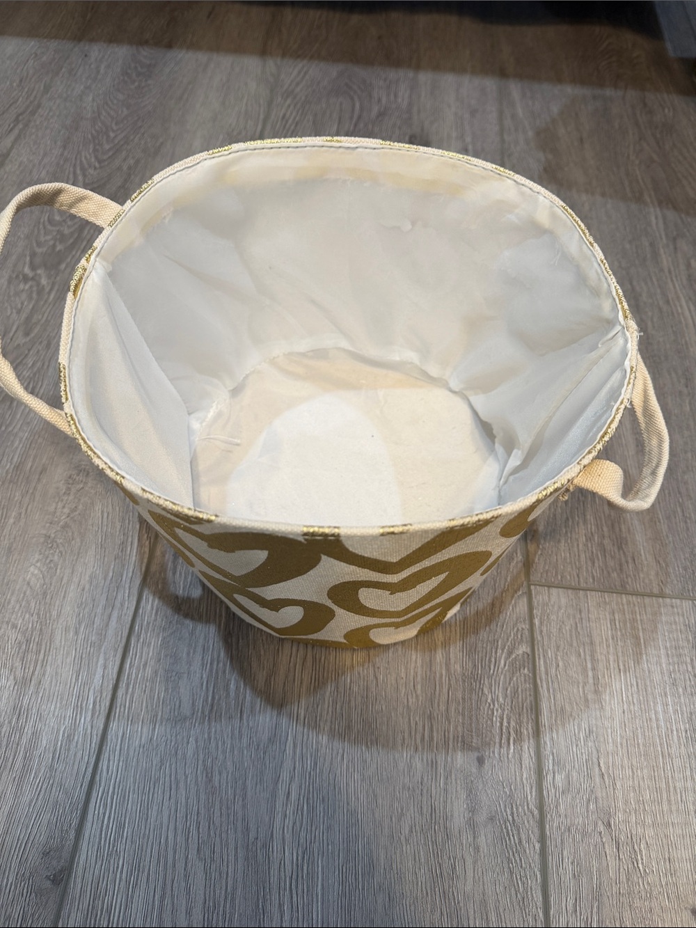 Decorative Cream and Gold Fabric Storage Basket - Home Accents